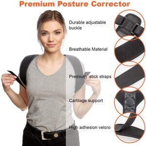NWT New FY Posture Black Posture Corrector Adjustable Upper Back Shoulder Brace